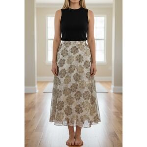 Vince Camuto Womens Aline Midi Skirt Gold Metallic Floral Turtledove L